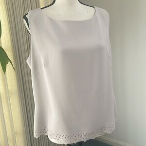 Laura Scott Taupe  Sleeveless Cropped Laser Cut Scalloped Blouse/Top  Size 16